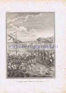 Змея бога Эскулапа следует на галеру римлян.